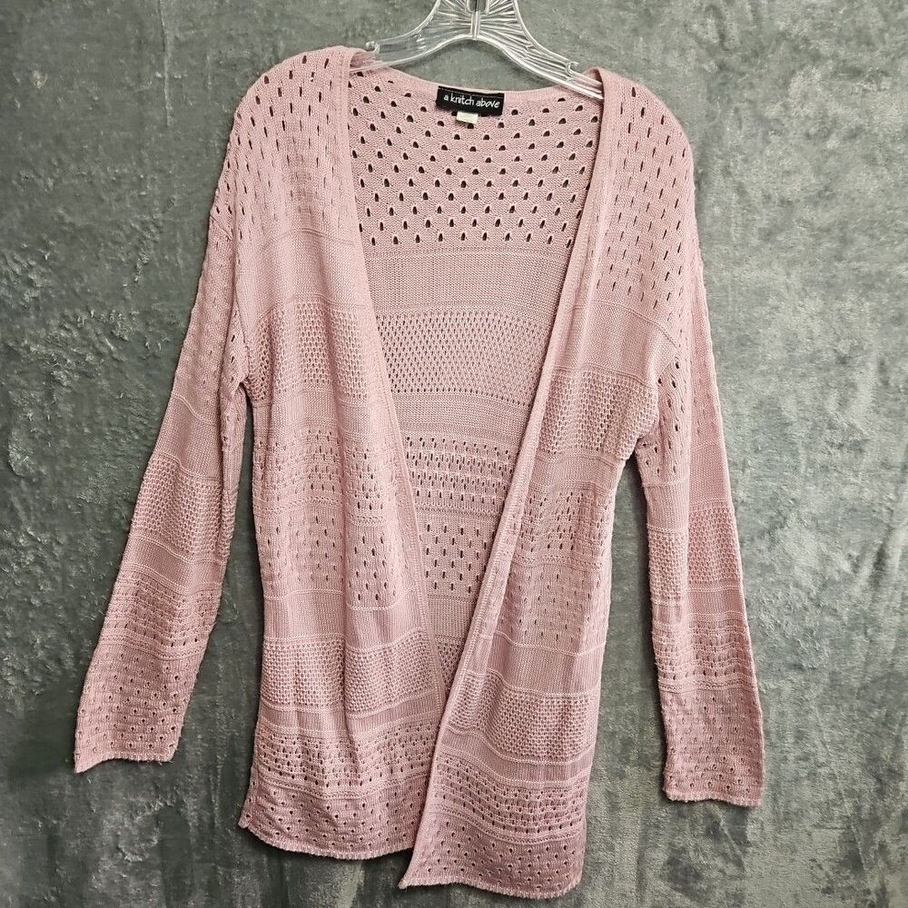 A Knitch above Vtg Women's Lg  Pink Cardigan Duster open weave tunic